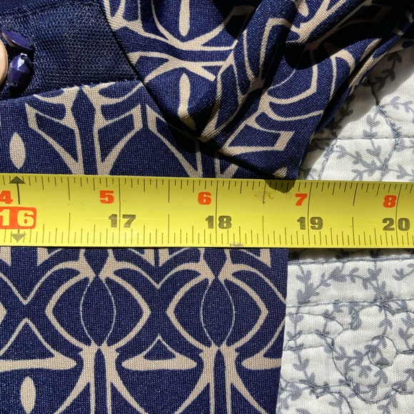 PerSeption Concept Navy Geometric Midi Dress L | Stretchy Short Sleeve - Picture 7 of 8